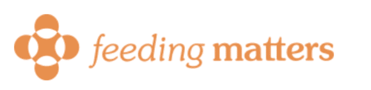 Orange logo with four interlocking circles on the left and the words feeding matters in lowercase orange letters on the right, representing support for conditions like exocrine pancreatic insufficiency nutrition or fat malabsorption treatment.